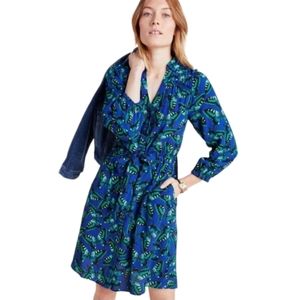 ANTHROPOLOGIE MAEVE Pippa Shirt Dress drawstring button-up butterflies XL